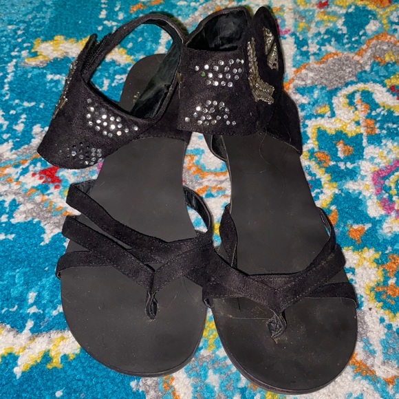 Icora beaded black suede sandals size 9 Velcro - Picture 2 of 5
